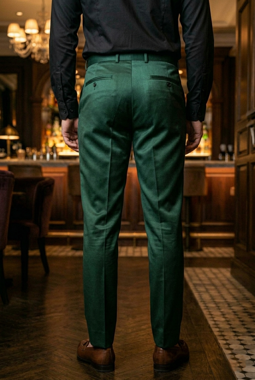 Emerald Green Slim-Fit Luxury Satin Party Trousers