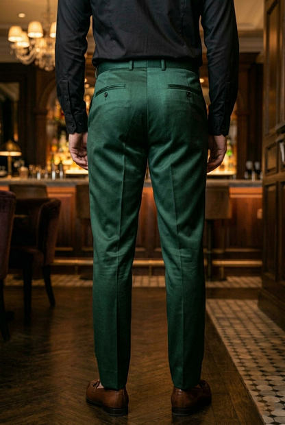 Emerald Green Slim-Fit Luxury Satin Party Trousers