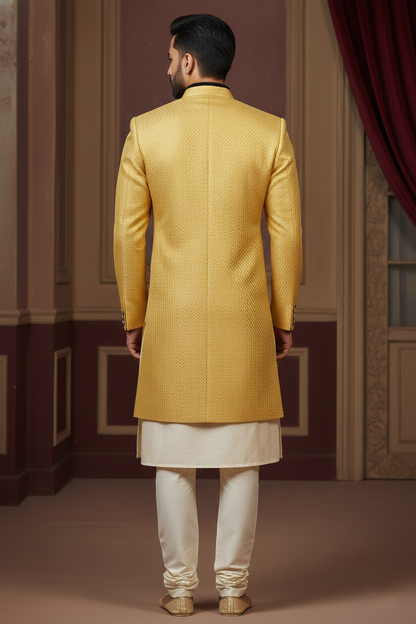 Golden Sherwani with Black Accents