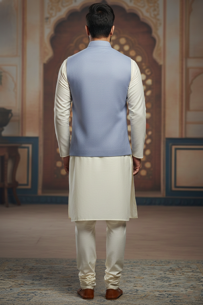 Men’s Light Blue Nehru Jacket with Pocket Square | Classic Ethnic Waistcoat