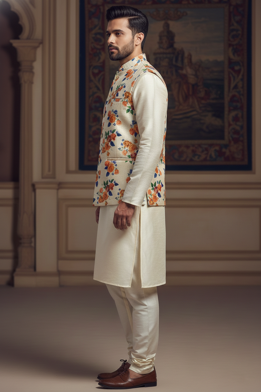 Efflorescent Elegance: The Tropical Hibiscus Nehru Jacket