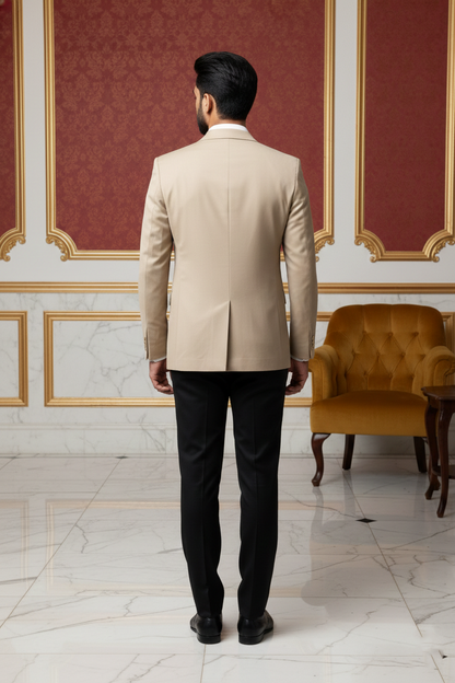 Beige Double-Breasted Suit Jacket