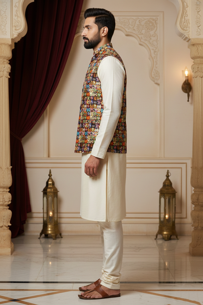 Whimsical Complexity: The Jigsaw Mosaic Nehru Jacket