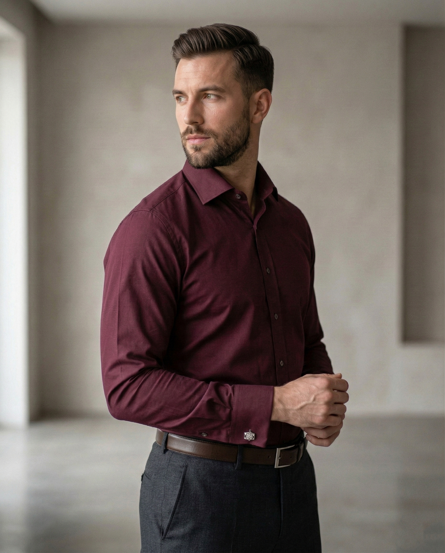 Wine Color Formal Shirt for Men | Premium Cotton Blend Regular Fit