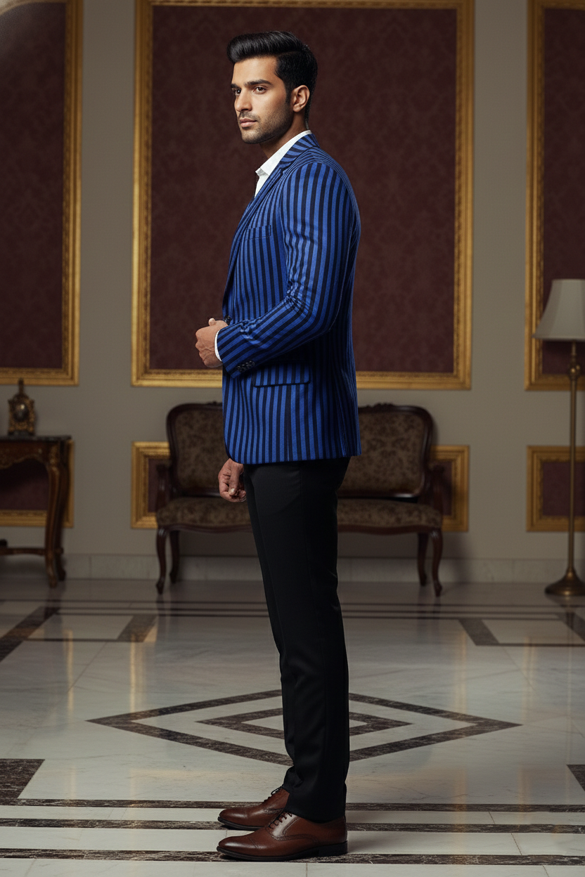 Men's Premium Blue & Black Striped Jacquard Blazer