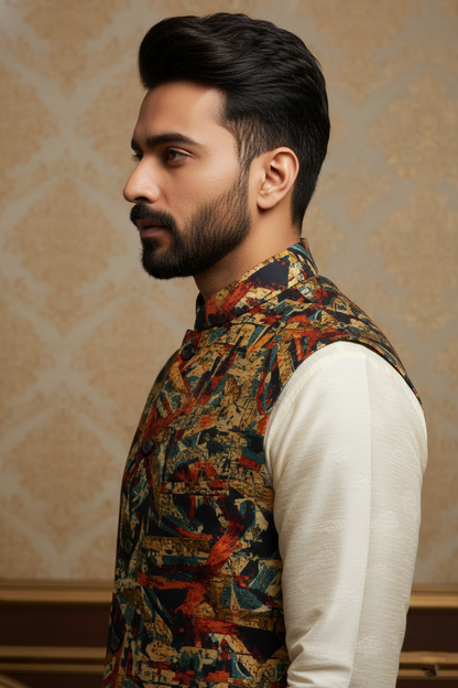 Artisanal Fusion: The Modernist Geometric Nehru Jacket