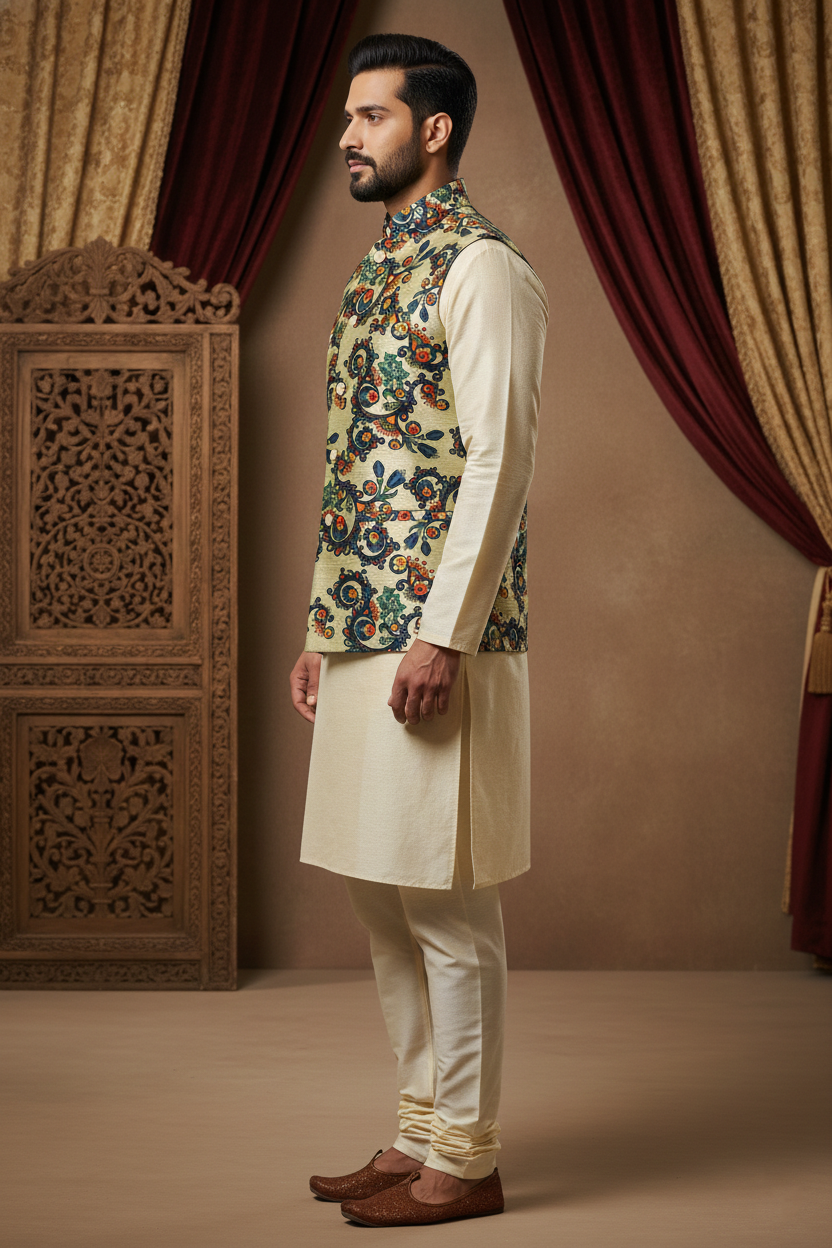 Artisanal Fusion: The Sage Silk Embroidered Nehru Jacket