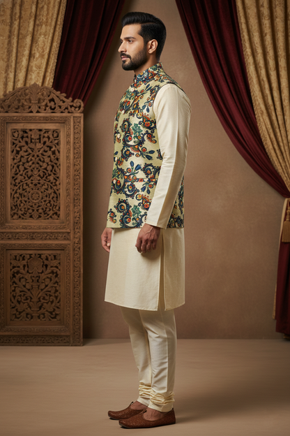 Artisanal Fusion: The Sage Silk Embroidered Nehru Jacket