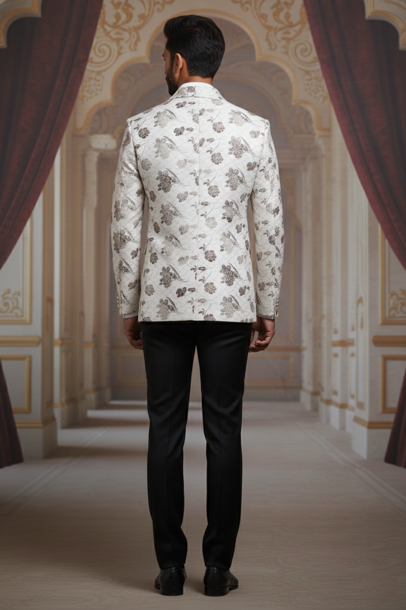 Ivory Lattice Bloom , Refined Floral Blazer