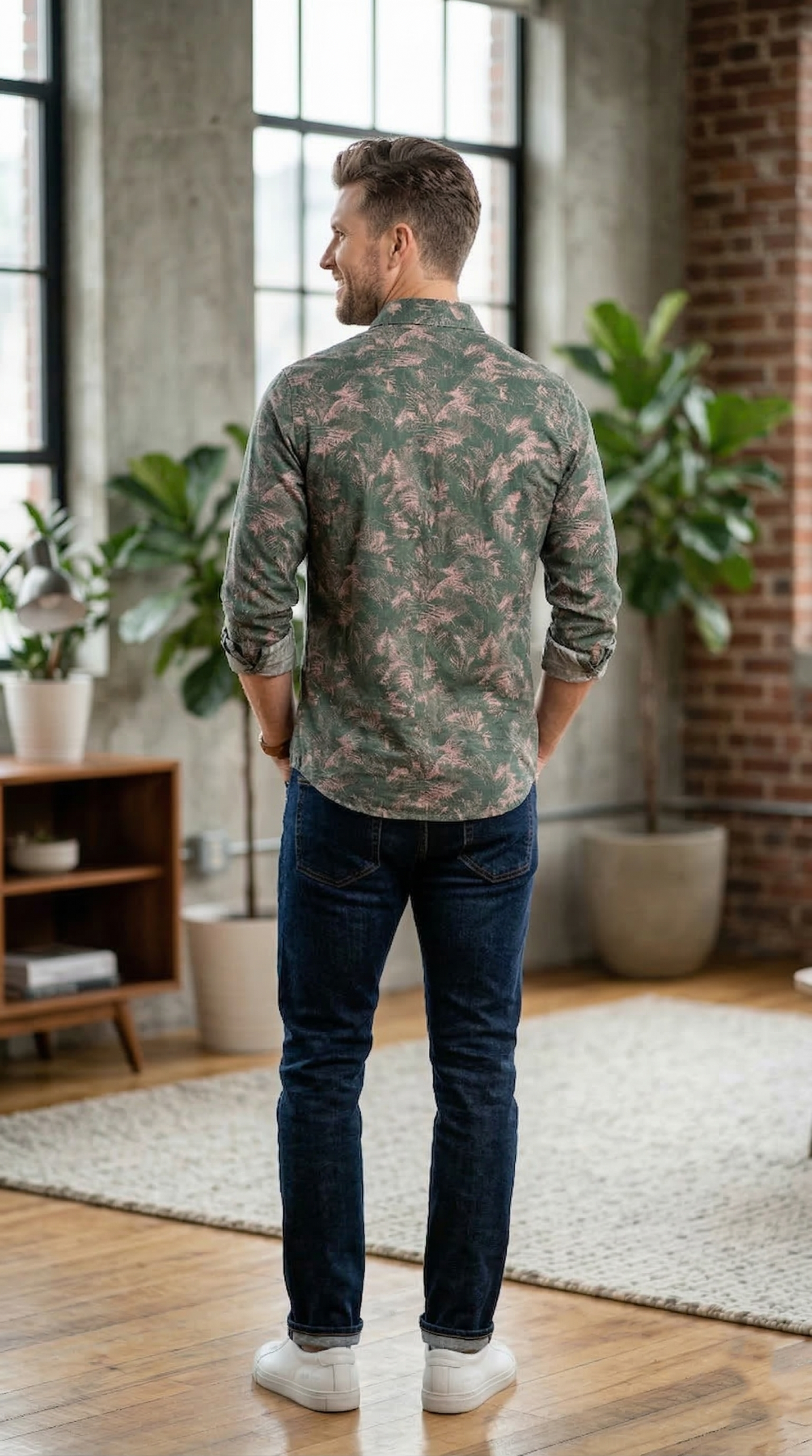 Men'sTropical Fern Print , The Modern Botanical Casual Button-Down