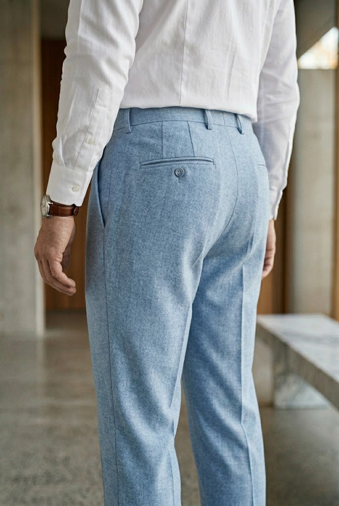 Men'sSky Blue Melange Tailored Single-Pleat Trousers
