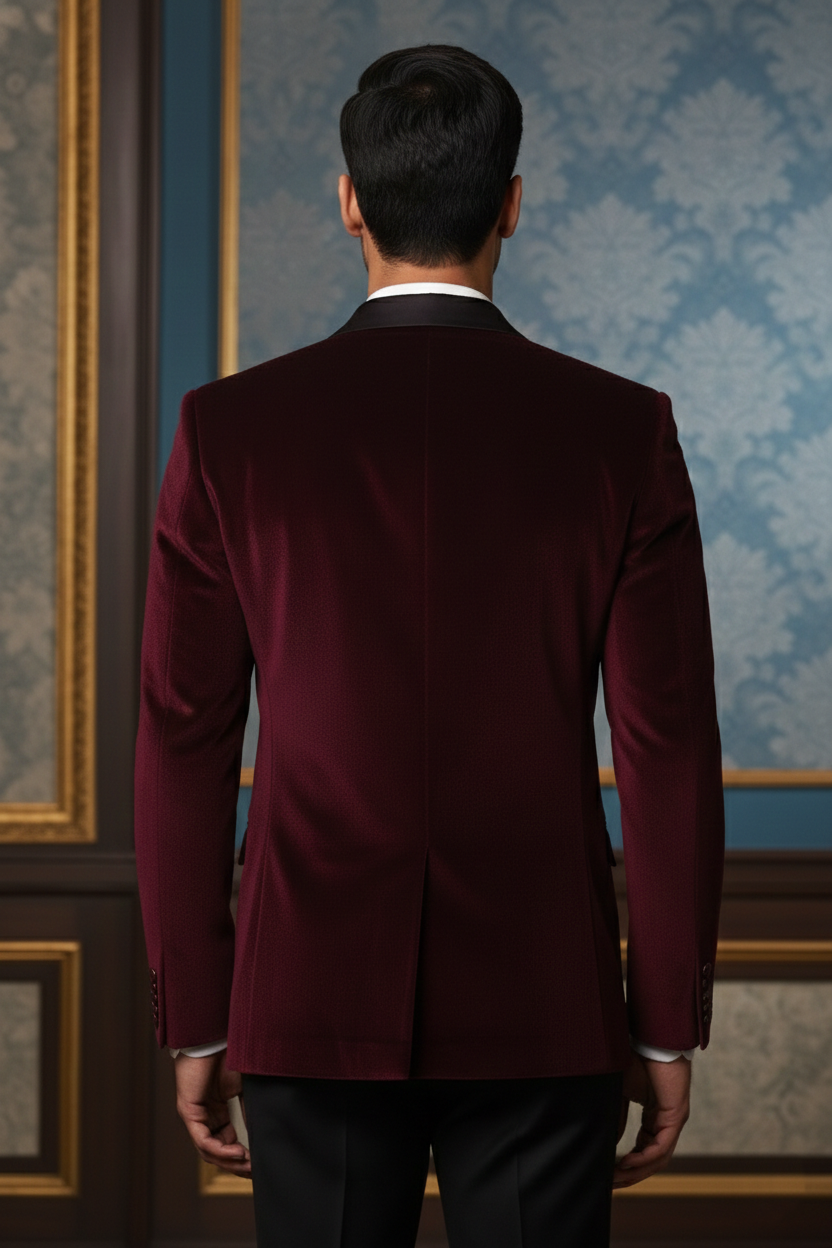 Men'sMaroon Velvet Embellished Blazer