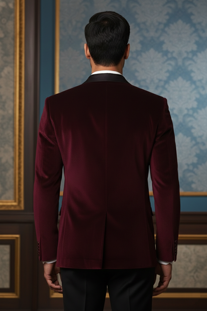 Men'sMaroon Velvet Embellished Blazer