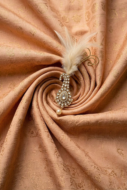 Royal Peach Silk Groom Turban with Kundan Brooch