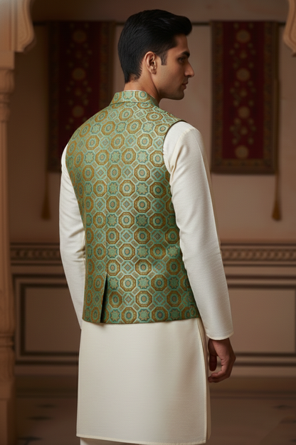 Men’s Green Designer Waistcoat | Purple, Green & Red Work Slim Fit Festive Vest