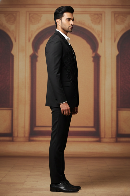 Men'sBlack Floral Embroidered Designer Blazer