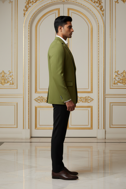 Men's Slim Fit Olive Green Jacquard Blazer