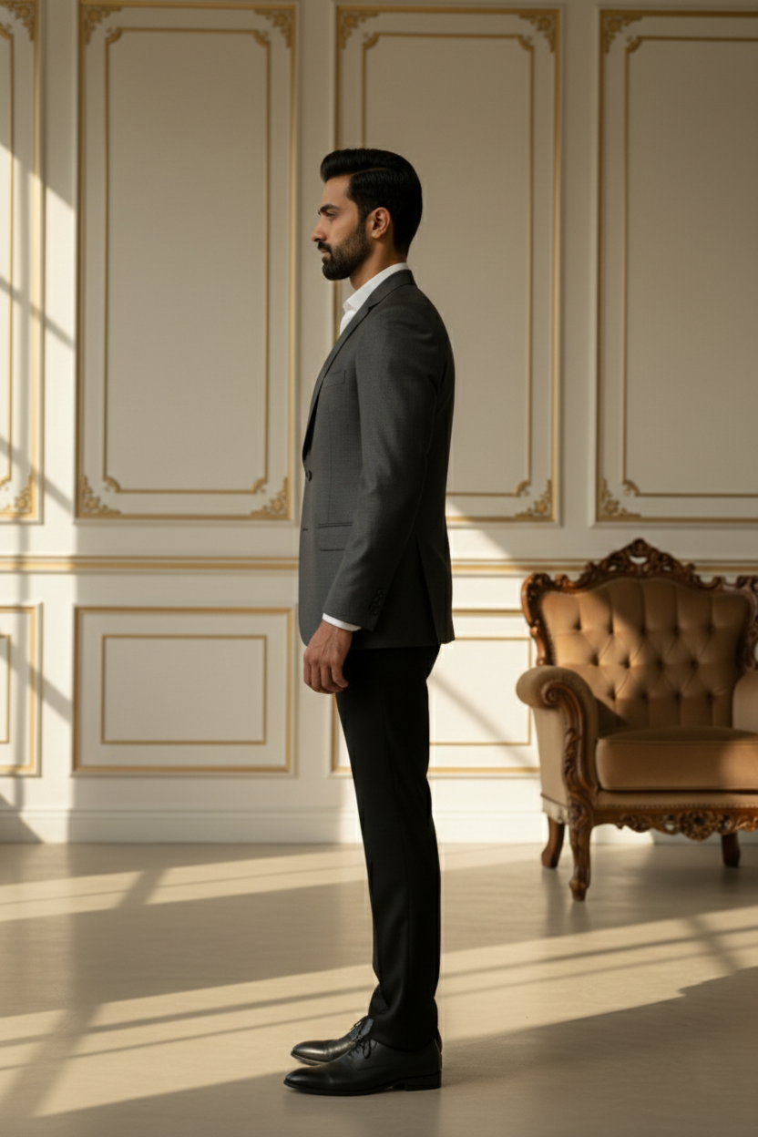 Men'sCharcoal Grey Slim-Fit Textured Wool Blazer