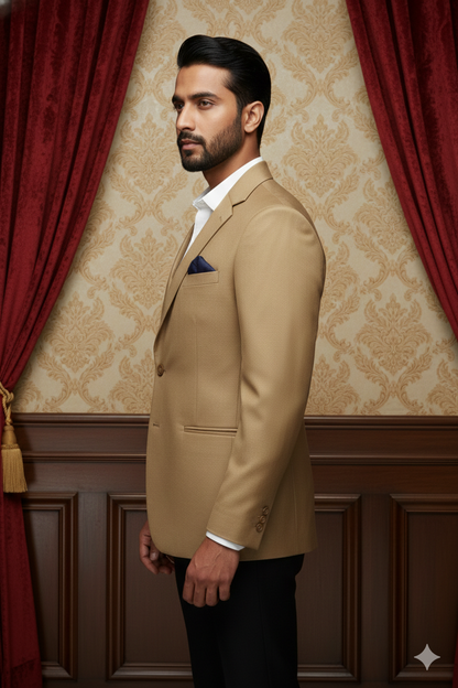 Men's Luxury Beige Jacquard Textured Blazer