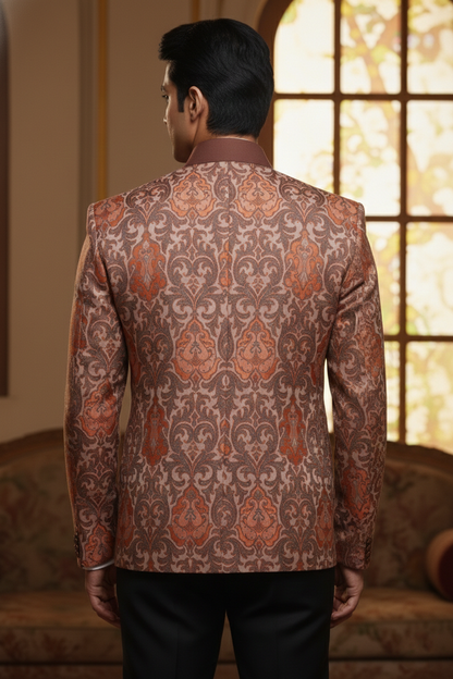 Regal Vine Motif , Ornate Double-Breasted Blazer