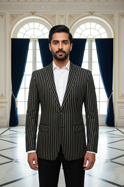 Men's Premium Black Pinstripe Jacquard Blazer