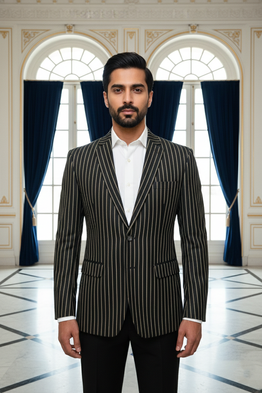Men's Premium Black Pinstripe Jacquard Blazer