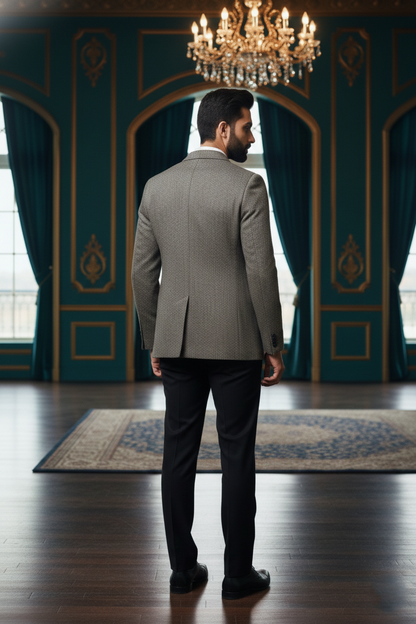 Men's Grey Textured Jacquard Blazer