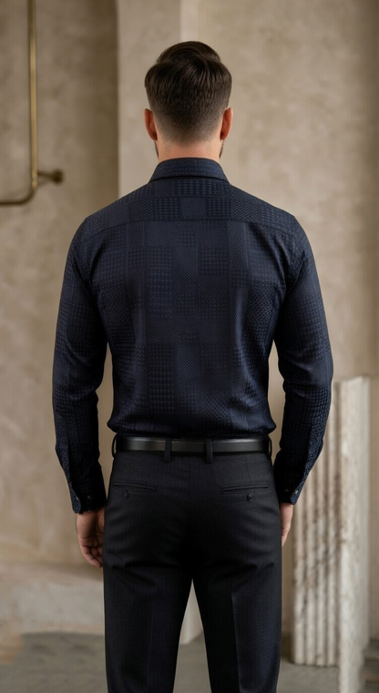 Men's Midnight Indigo Multi-Textural Jacquard Masonry Shirt