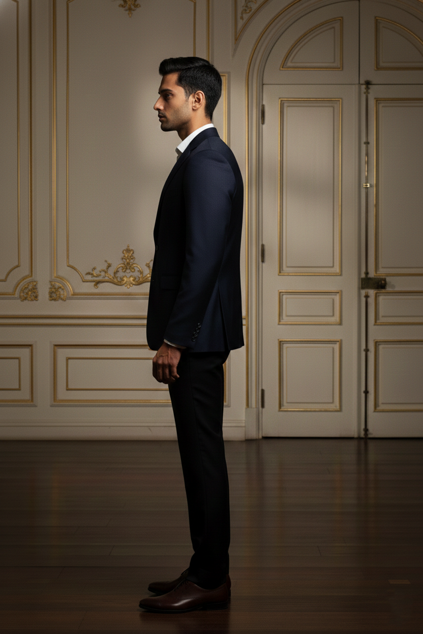 Premium Men's Navy Blue Jacquard Formal Blazer