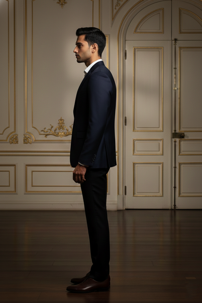 Premium Men's Navy Blue Jacquard Formal Blazer