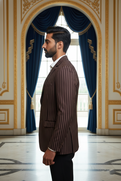 Men's Premium Brown Pinstripe Jacquard Blazer