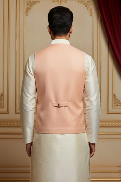 Men’s Peach Solid Formal Waistcoat | Slim Fit Classic Vest