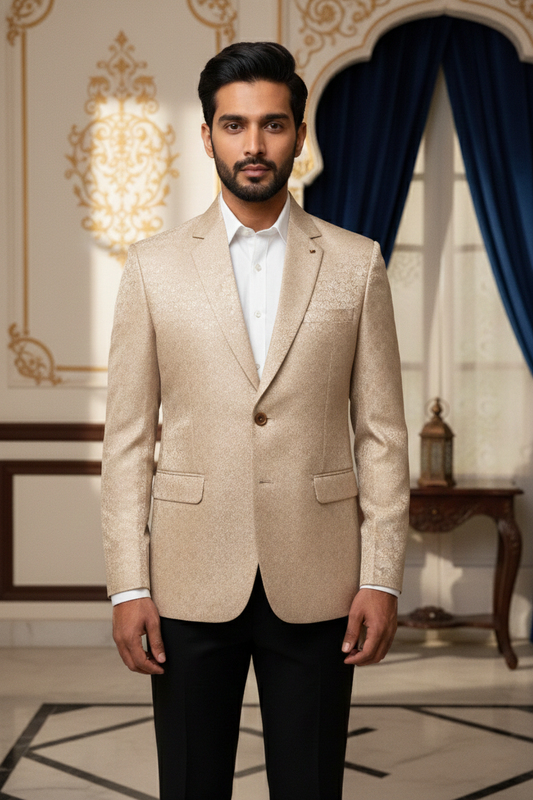 Men's Premium Champagne Gold Jacquard Blazer