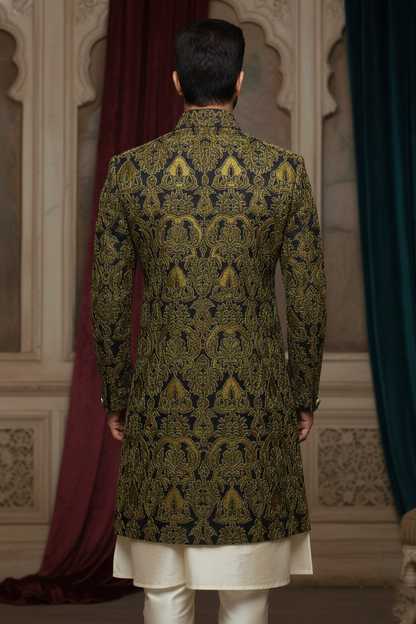 Black Sherwani with Golden Embroidery