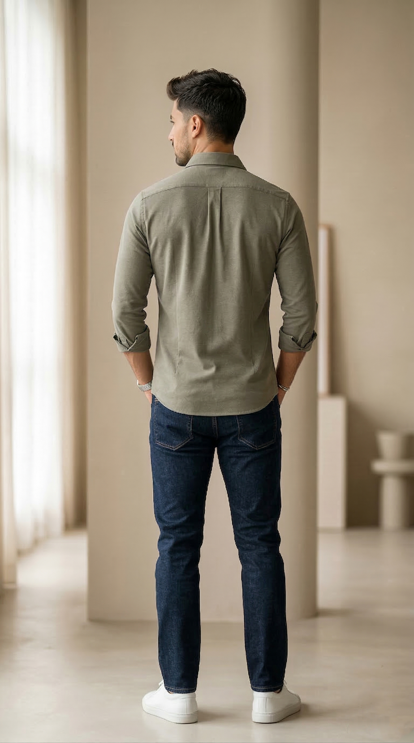 Men'sSage Green Jersey-Cotton , The Ultimate Comfort Casual Button-Down