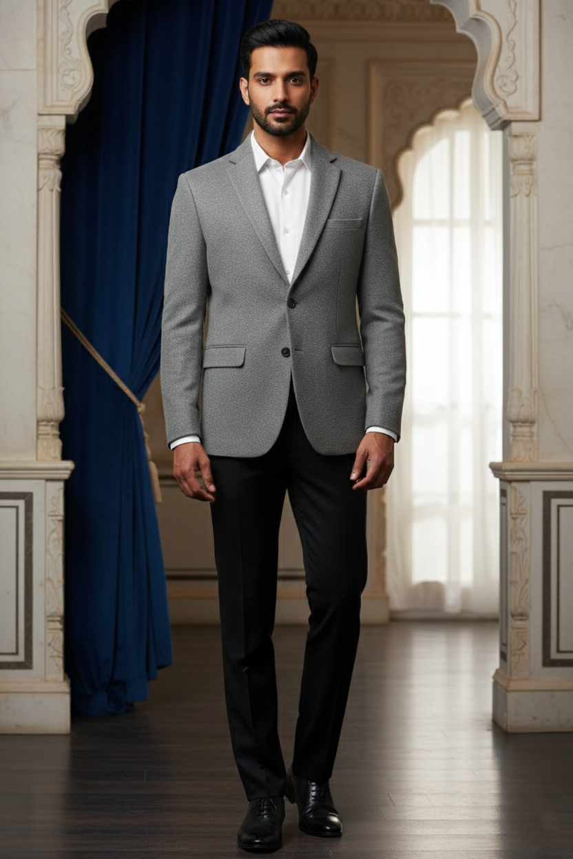 Men'sGrey Textured Single-Button Blazer