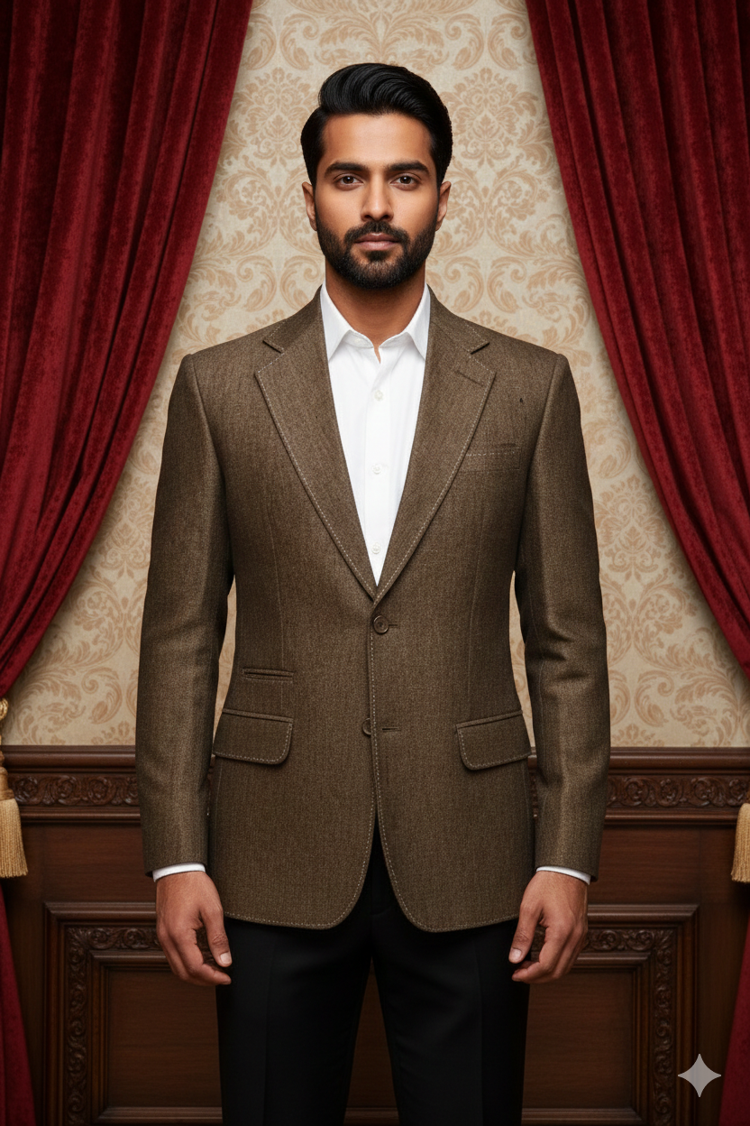 Men's Premium Brown Jacquard Textured Blazer
