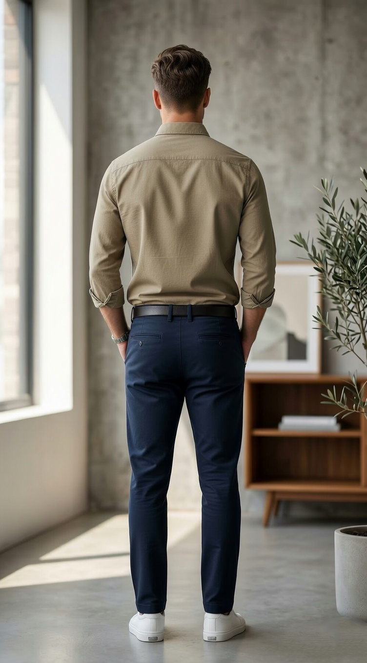 Men'sSlim-Fit Khaki Cotton Oxford , The Essential Casual Button-Down