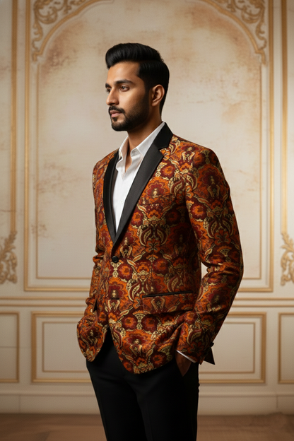 Men'sBurnt Orange Brocade Tuxedo Blazer