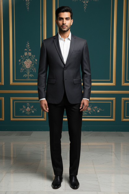 Men'sPremium Charcoal Grey Textured Blazer , Slim-Fit Formal Suit Jacket for Business & Weddings