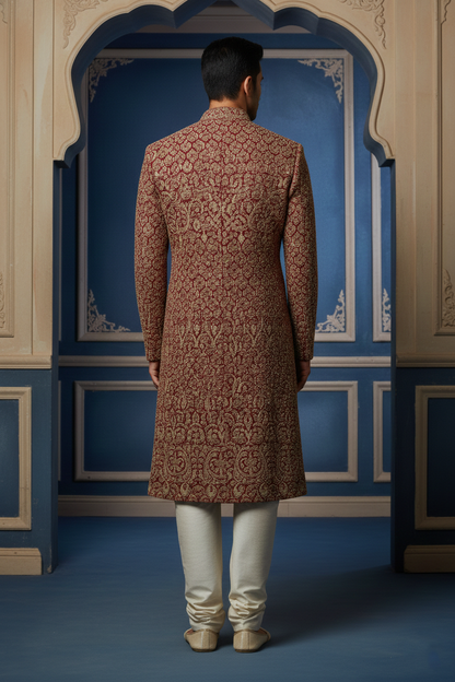 Red & Gold Floral Sherwani