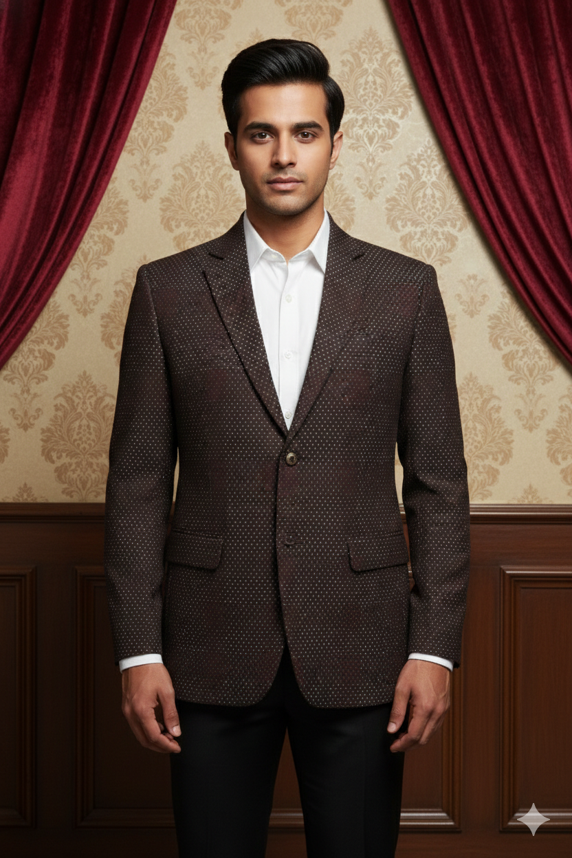 Men's Premium Chocolate Brown Micro-Dot Jacquard Blazer