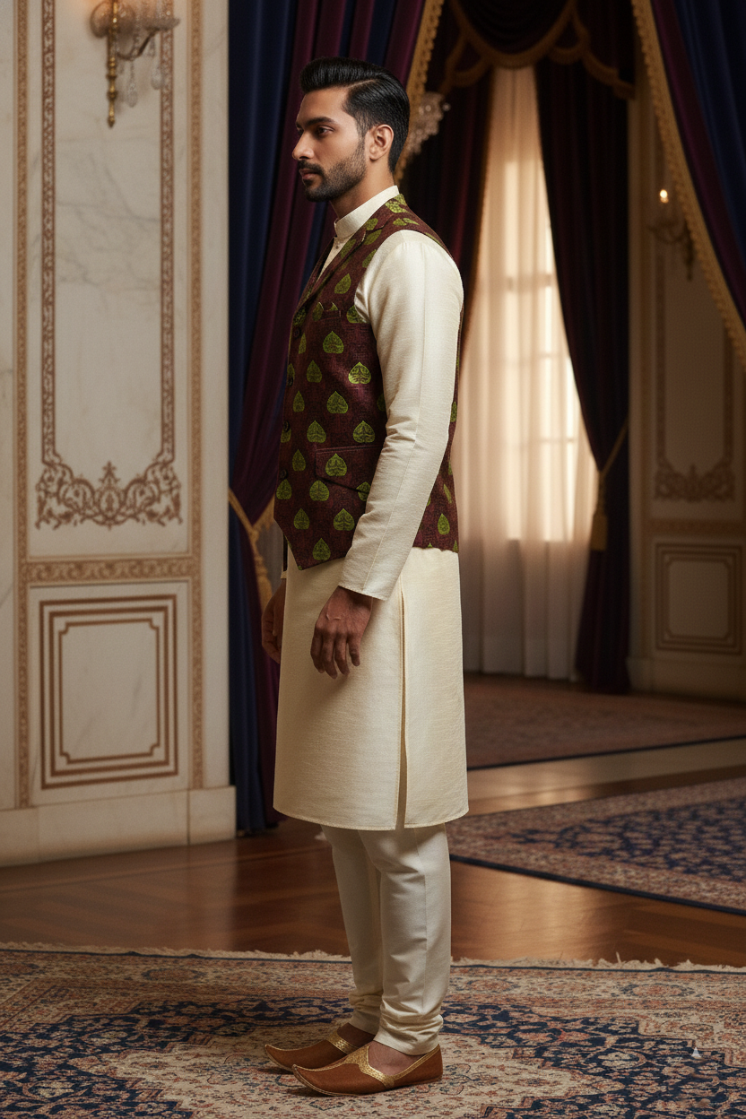 Men’s Purple Designer Waistcoat | Green Work Slim Fit Festive Vest