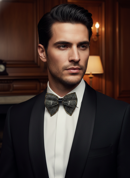 Hand-Beaded Metallic Butterfly Bow Tie