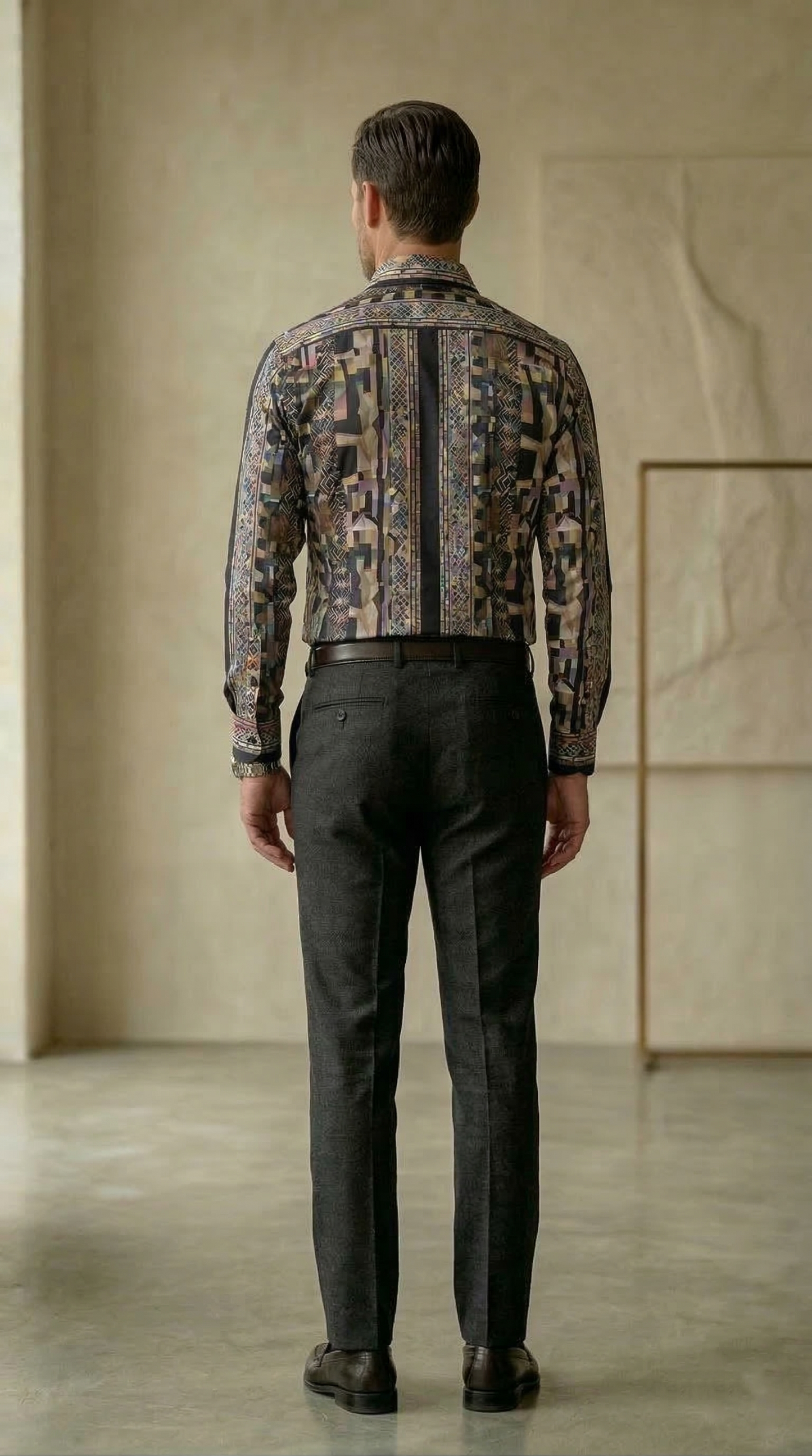 Men'sSlim-Fit Mosaic Geometric Print Silk-Blend Shirt