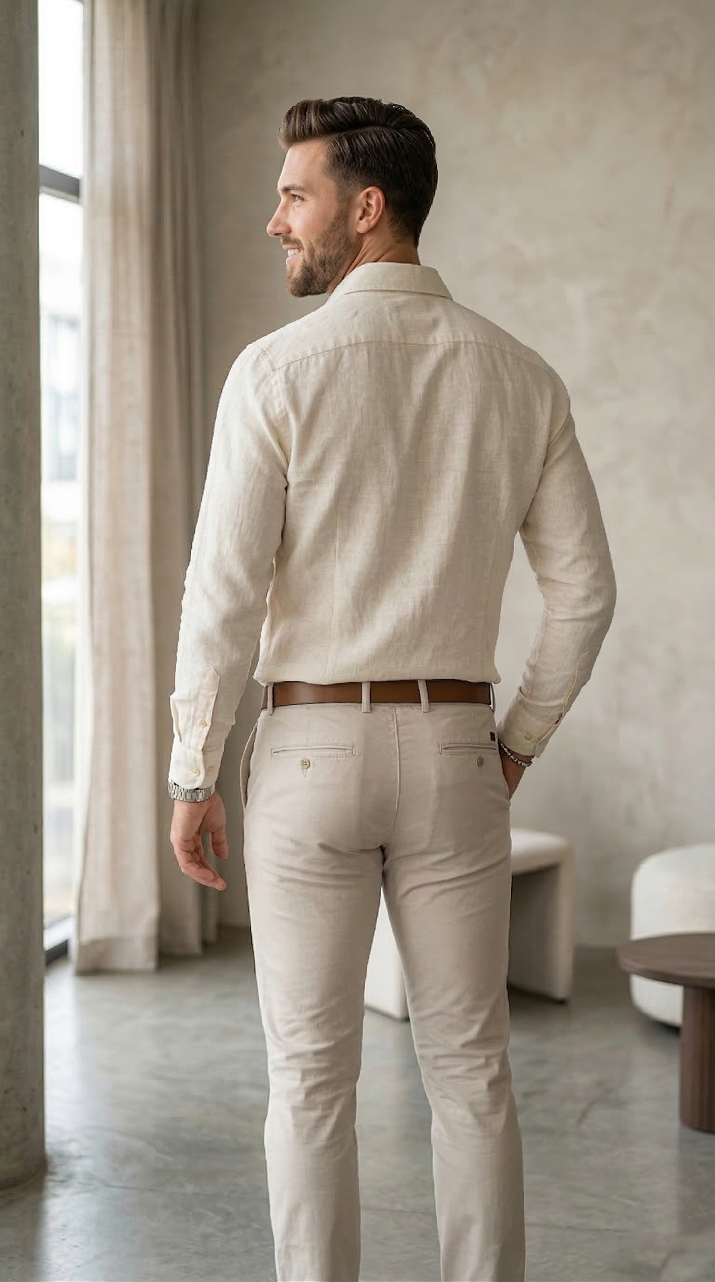 Men'sCream Linen-Cotton Blend , The Ultimate Coastal Casual Button-Down