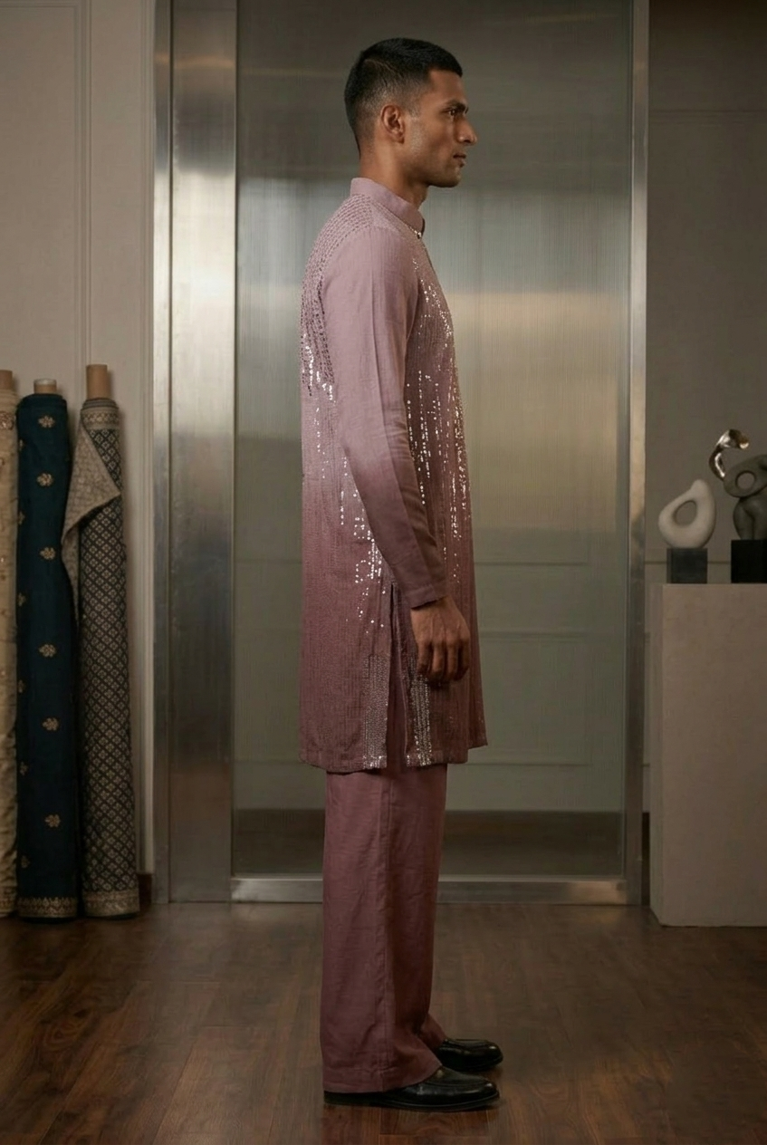 Mauve Ombré Sequin Designer Kurta Pajama with Mirror Work