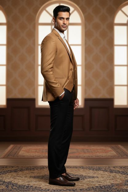 Men's Premium Camel Brown 3-Piece Suit