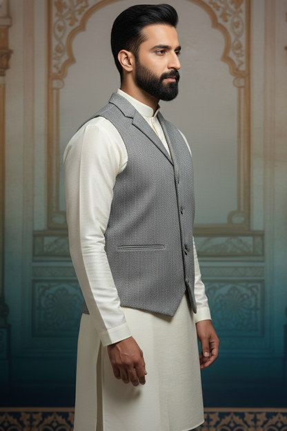 Men’s Grey Nehru Jacket | Classic Ethnic Waistcoat for Weddings, Festive & Formal Wear