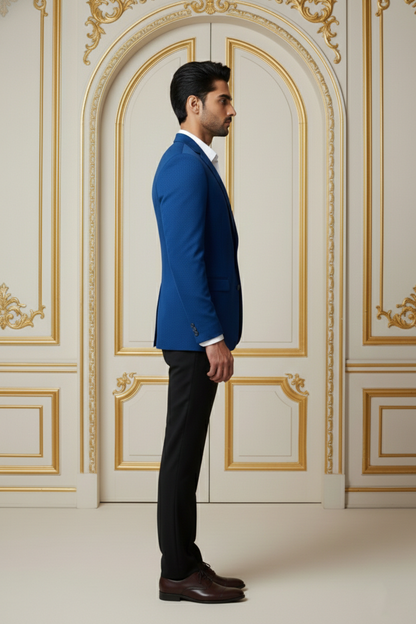 Men's Royal Blue Slim Fit Jacquard Blazer